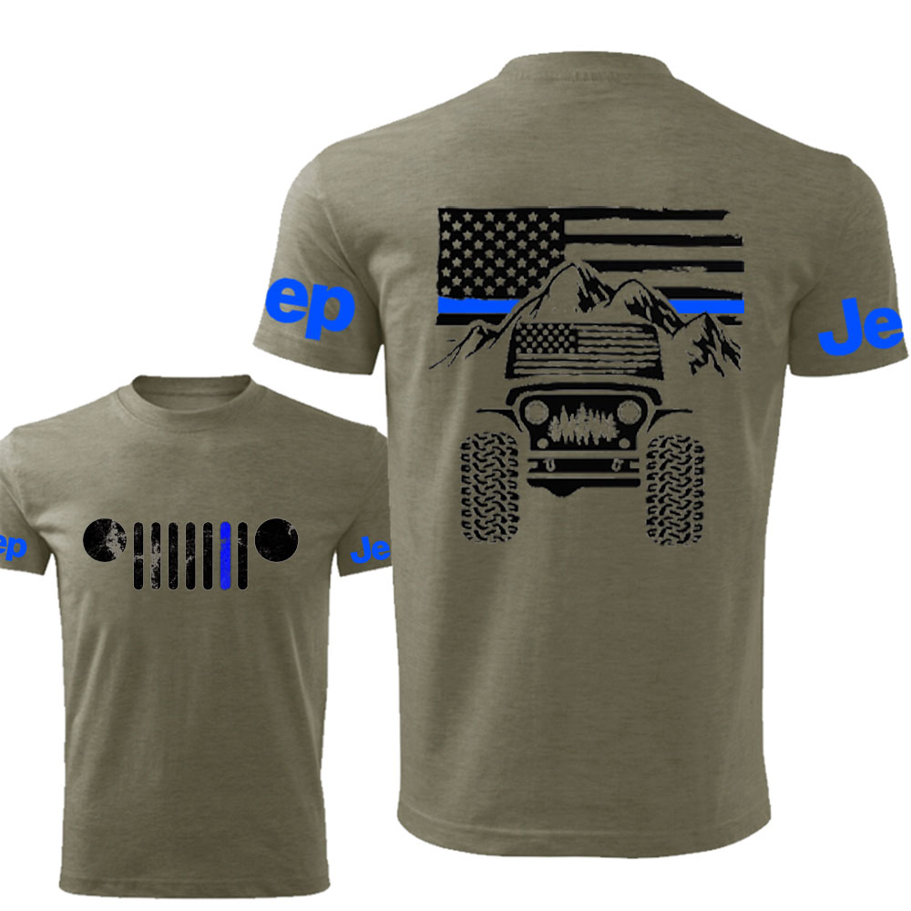 Jp American Flag Mountains Jp Grille Police Blue Line T-Shirt