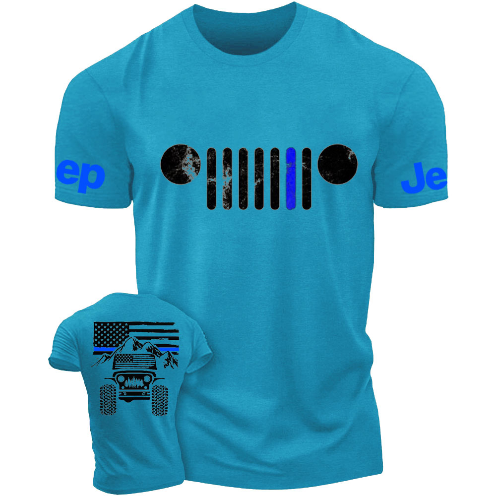 Jp American Flag Mountains Jp Grille Police Blue Line T-Shirt