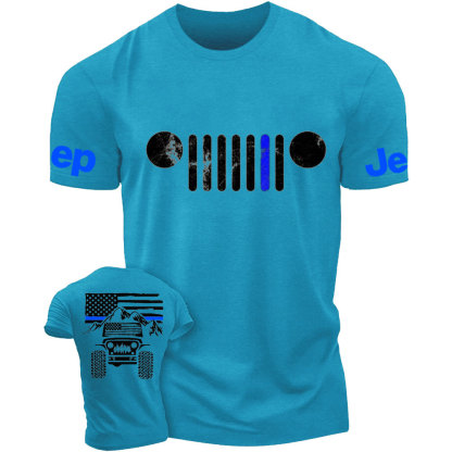 Jp American Flag Mountains Jp Grille Police Blue Line T-Shirt