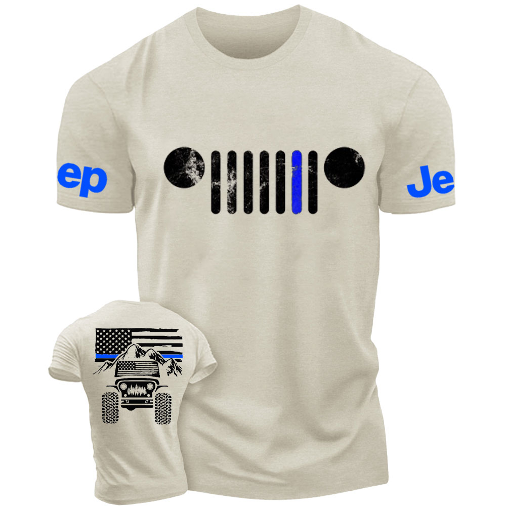 Jp American Flag Mountains Jp Grille Police Blue Line T-Shirt