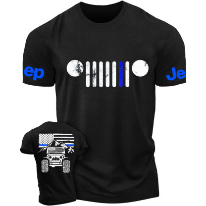 Jp American Flag Mountains Jp Grille Police Blue Line T-Shirt