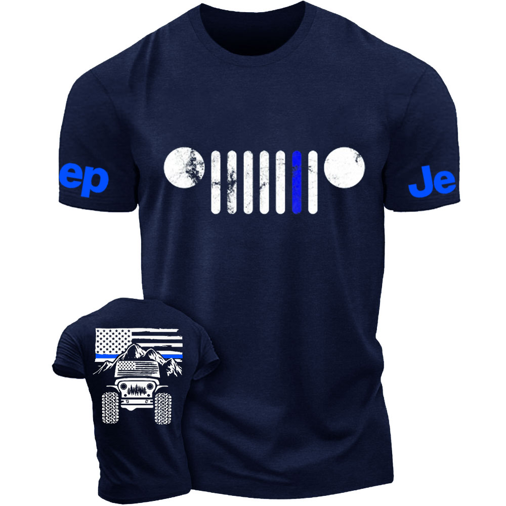Jp American Flag Mountains Jp Grille Police Blue Line T-Shirt
