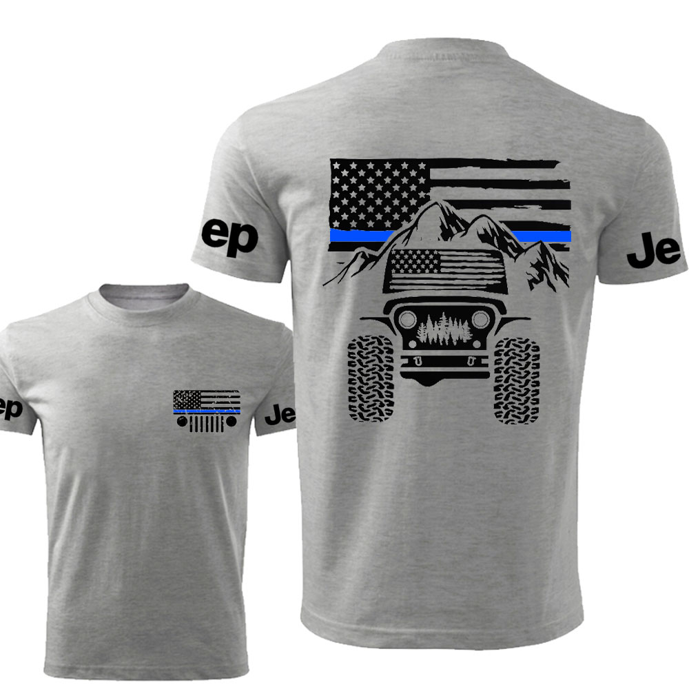 Jp American Flag Mountains Police Blue Line T-Shirt