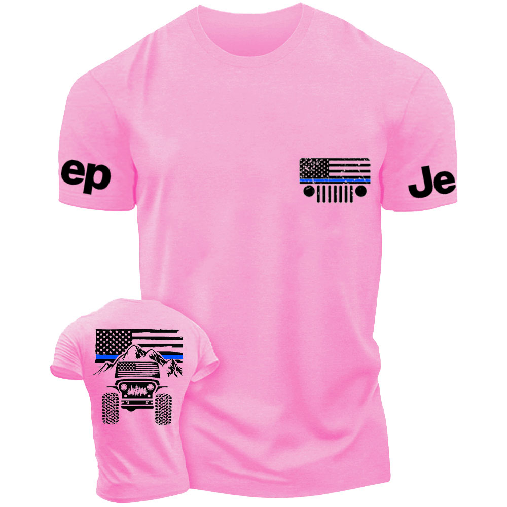 Jp American Flag Mountains Police Blue Line T-Shirt