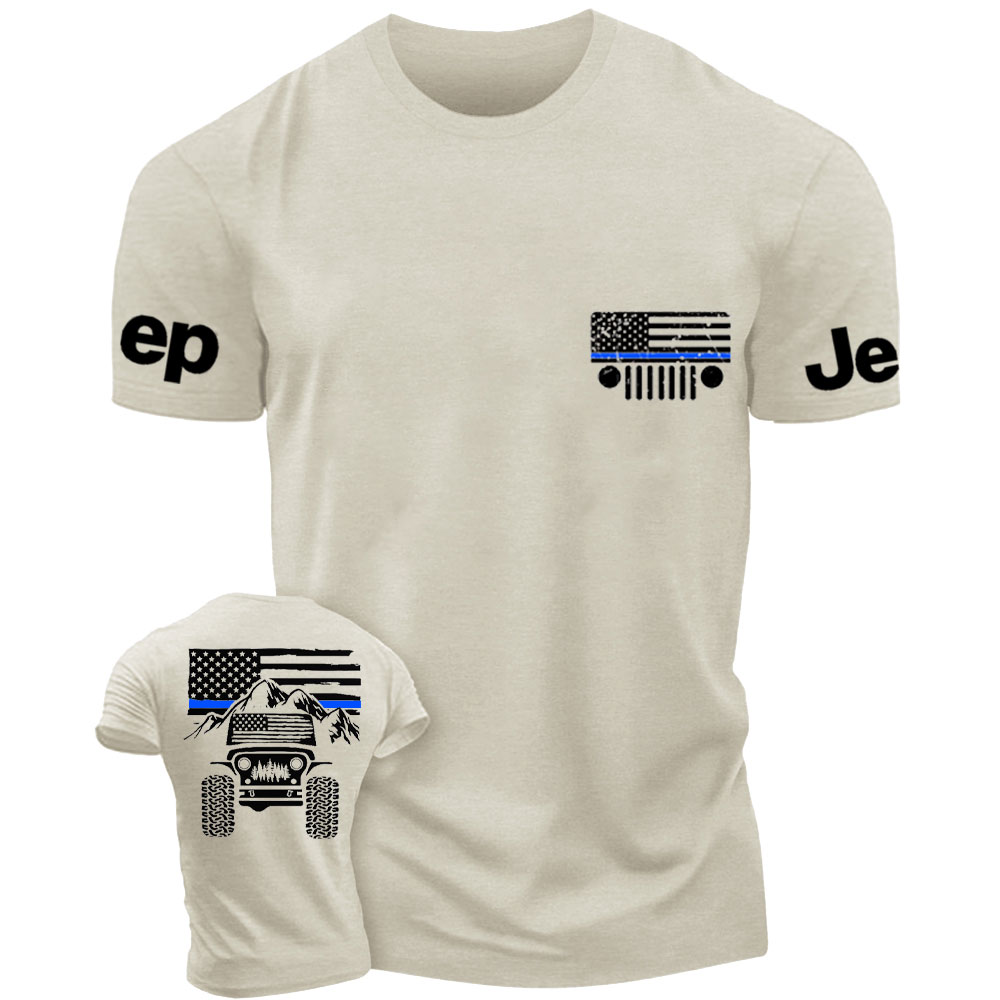 Jp American Flag Mountains Police Blue Line T-Shirt