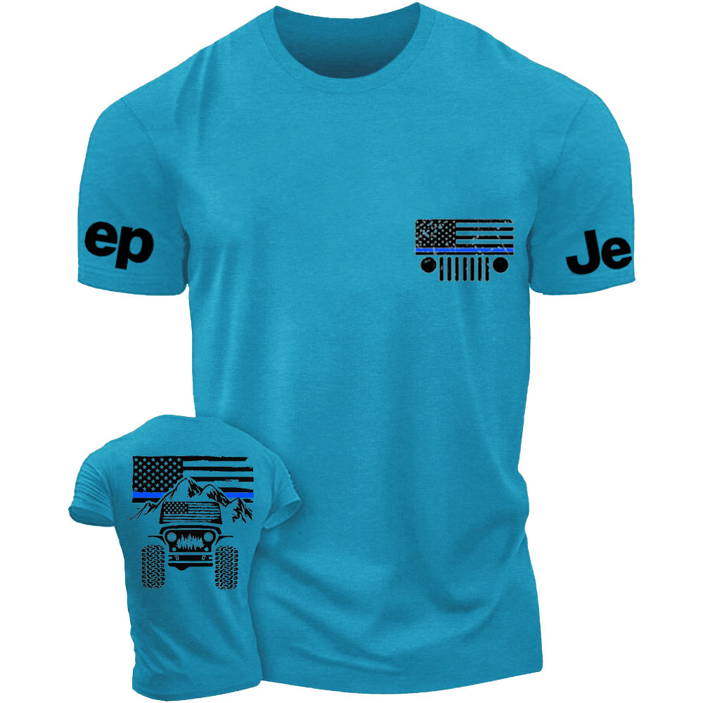 Jp American Flag Mountains Police Blue Line T-Shirt