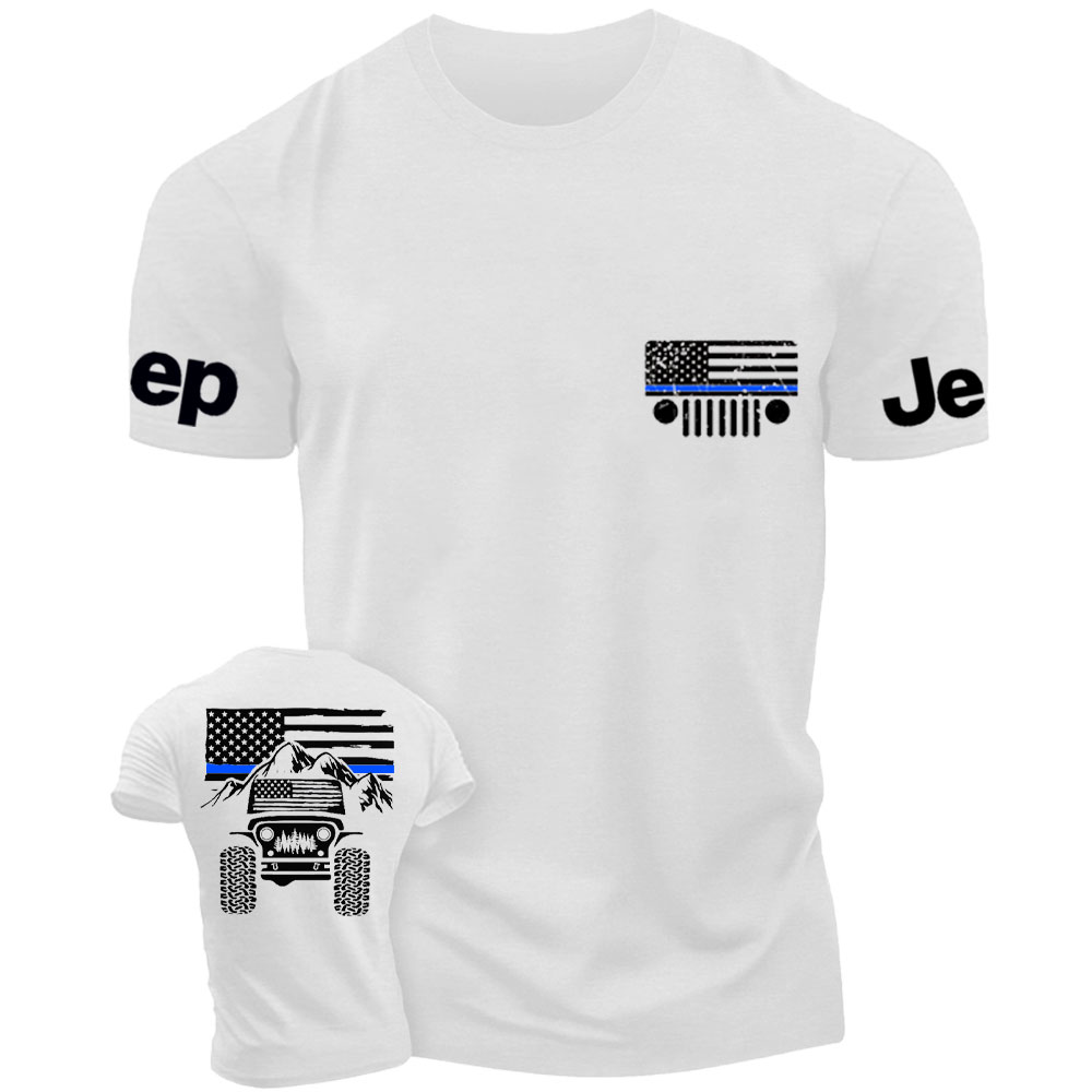 Jp American Flag Mountains Police Blue Line T-Shirt