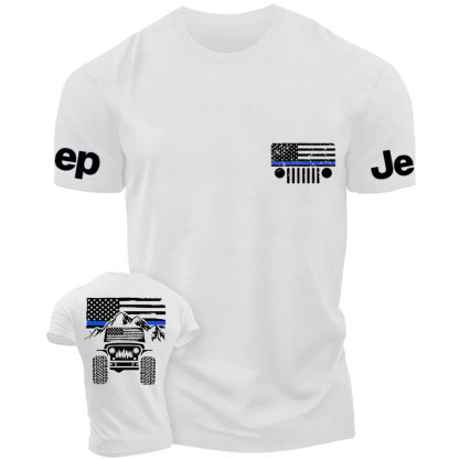 Jp American Flag Mountains Police Blue Line T-Shirt