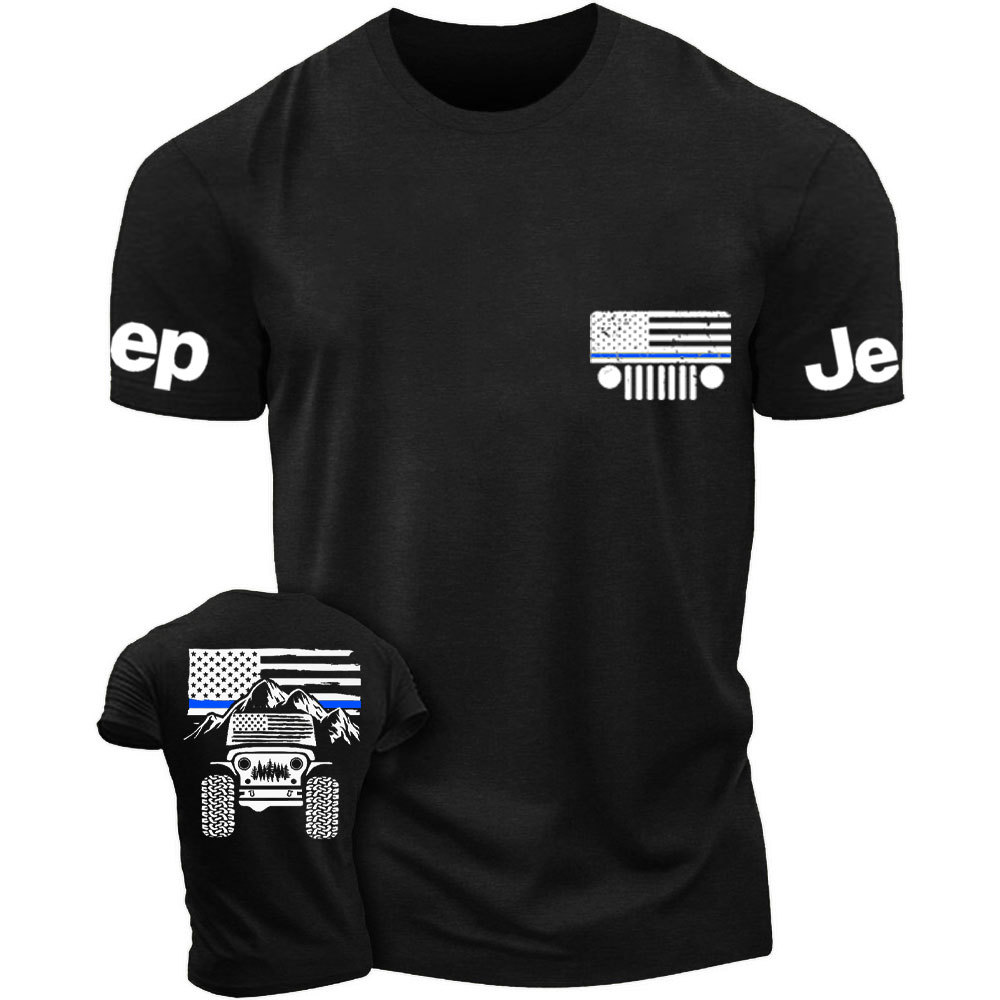 Jp American Flag Mountains Police Blue Line T-Shirt