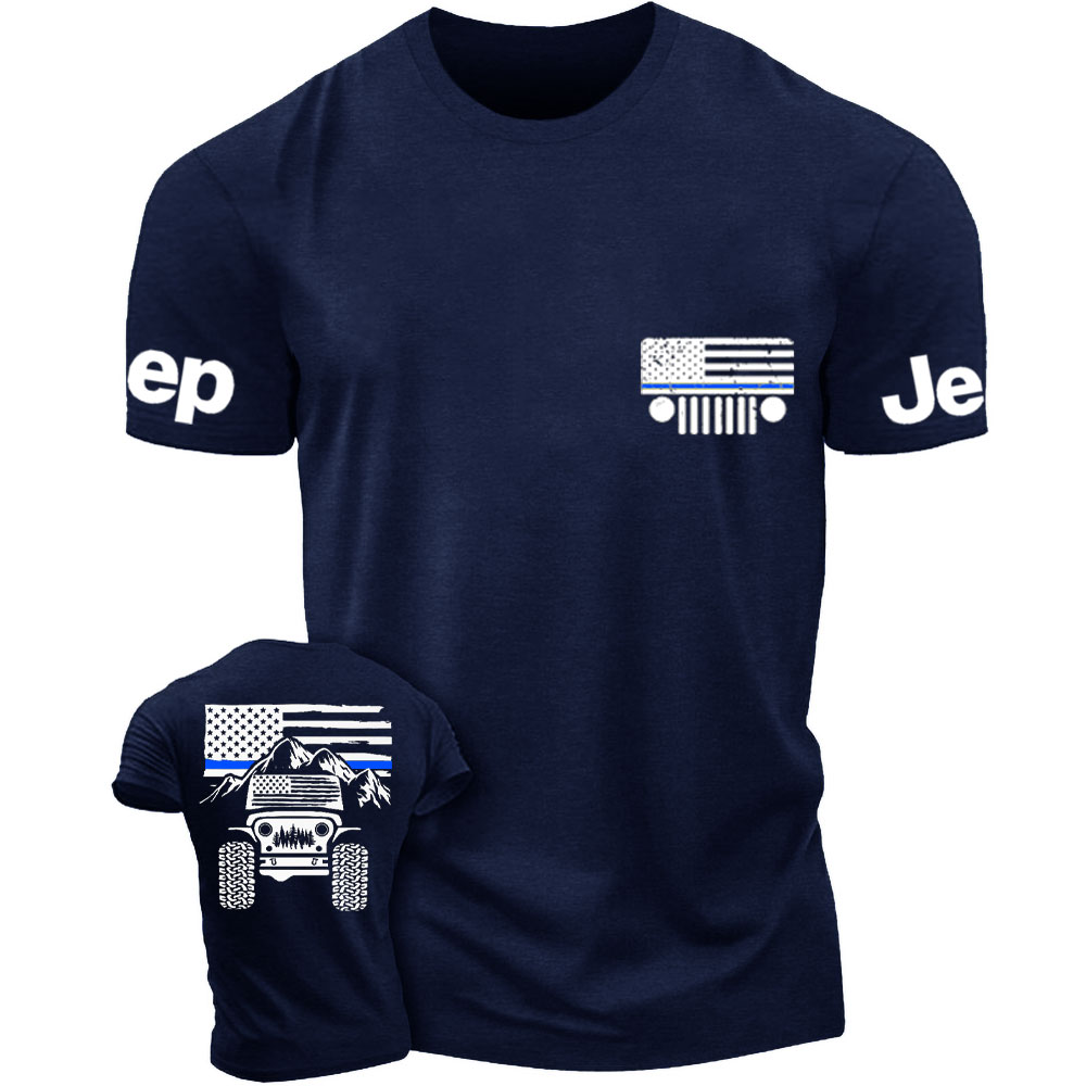 Jp American Flag Mountains Police Blue Line T-Shirt