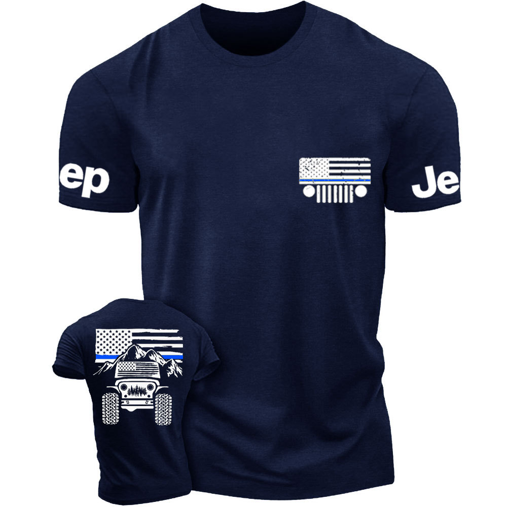 Jp American Flag Mountains Police Blue Line T-Shirt