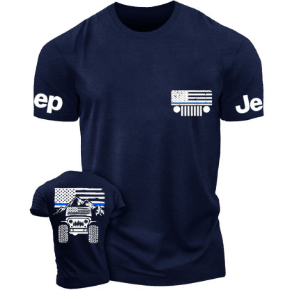 Jp American Flag Mountains Police Blue Line T-Shirt