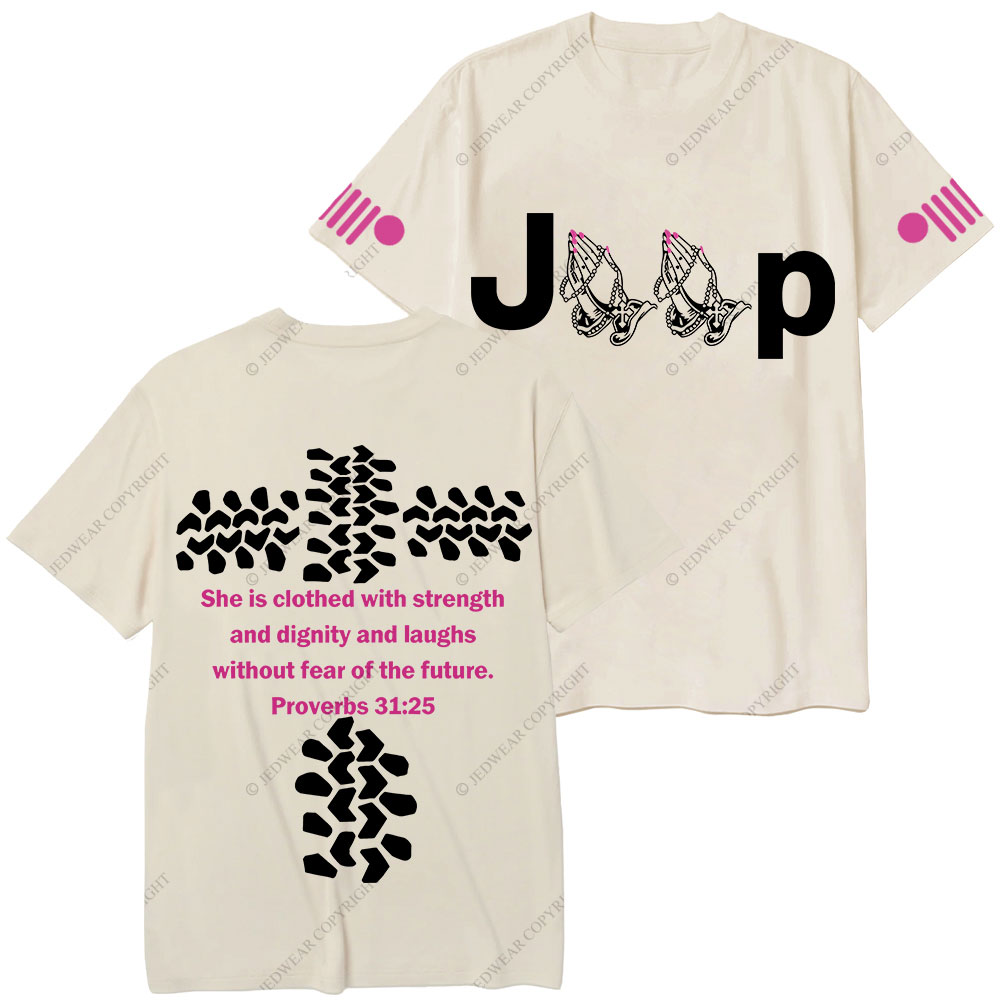Jp Pray She Is Clothed With Strength Hot Pink Double Printed T-Shirt