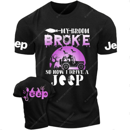 Purple Halloween My Broom Broke So Now I Drive A Jp Witches T-Shirt