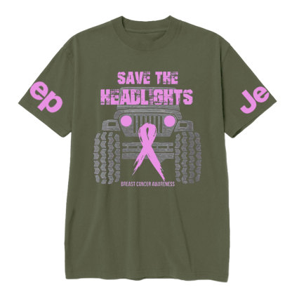 Save Your Headlights Breast Cancer Awareness Distressed Jp Ribbon T-shirt