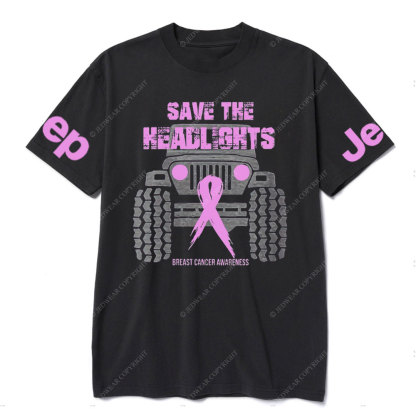Save Your Headlights Breast Cancer Awareness Distressed Jp Ribbon T-shirt