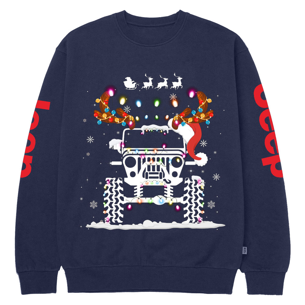 Jp Christmas Lights Xmas Tree Reindeer Crew Neck Sweatshirt