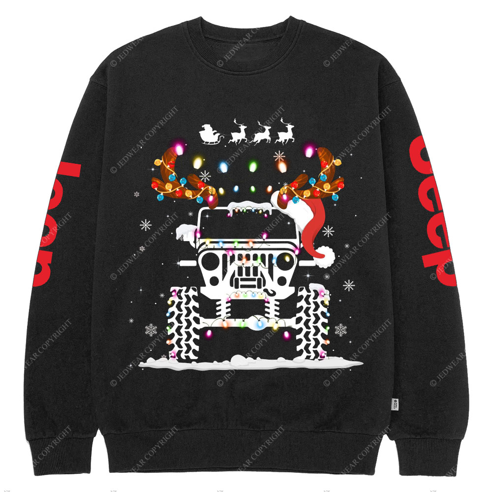 Jp Christmas Lights Xmas Tree Reindeer Crew Neck Sweatshirt