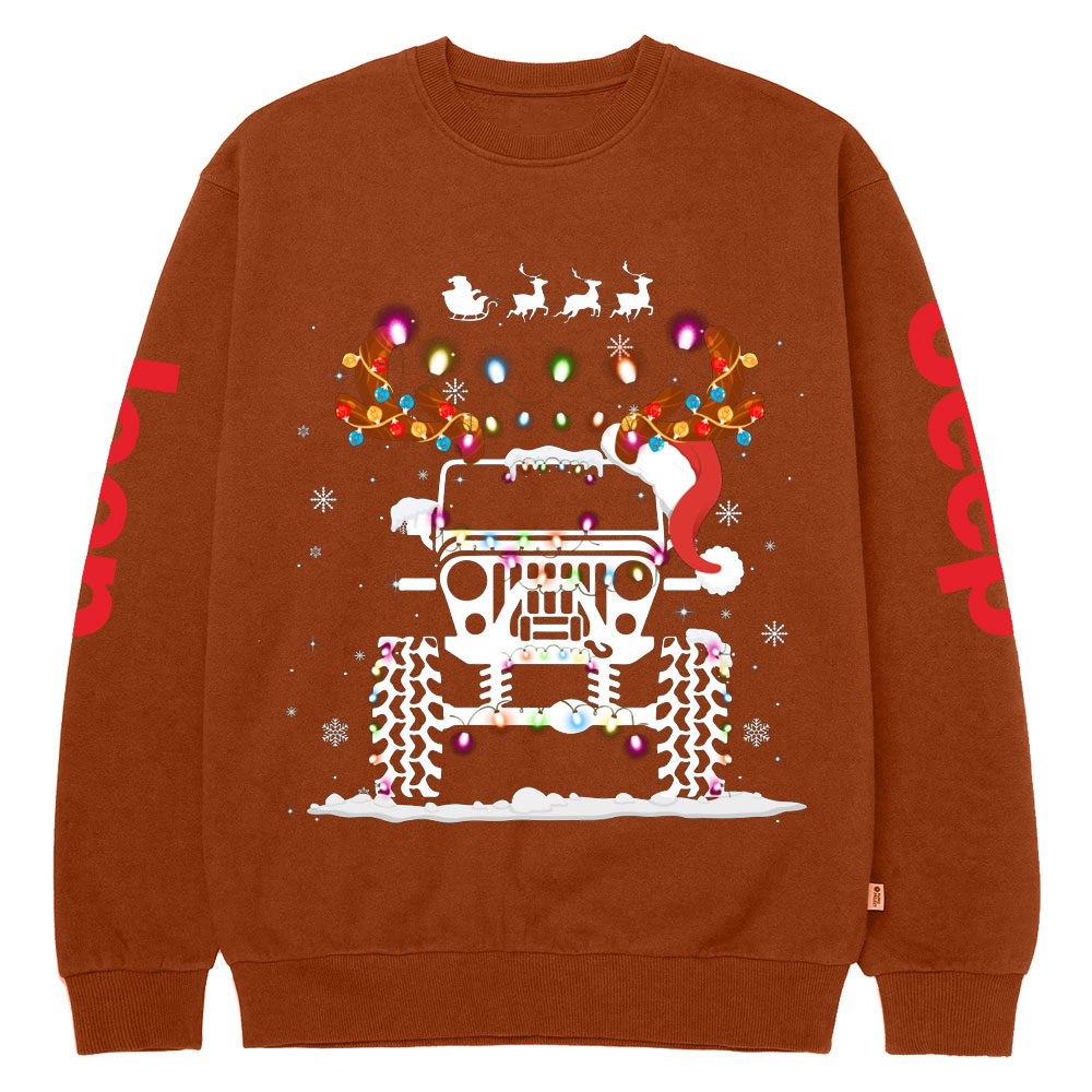 Jp Christmas Lights Xmas Tree Reindeer Crew Neck Sweatshirt