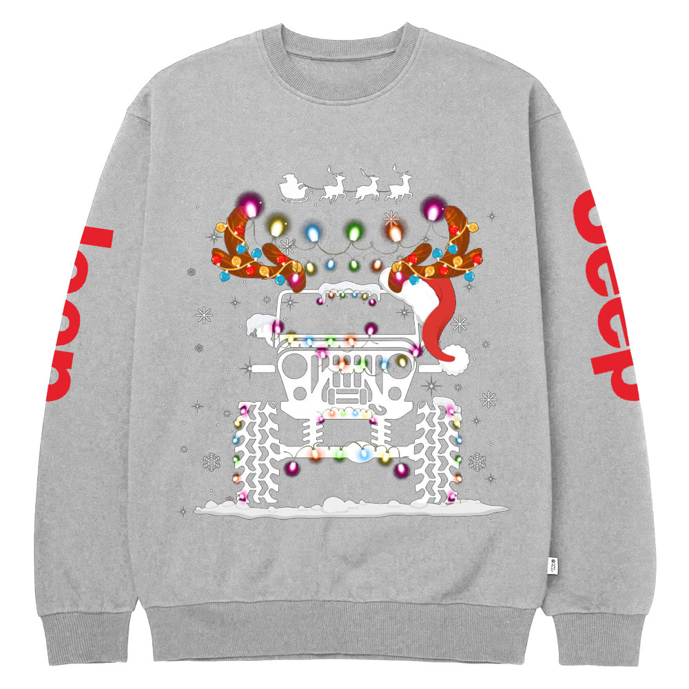 Jp Christmas Lights Xmas Tree Reindeer Crew Neck Sweatshirt