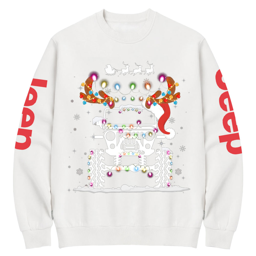 Jp Christmas Lights Xmas Tree Reindeer Crew Neck Sweatshirt