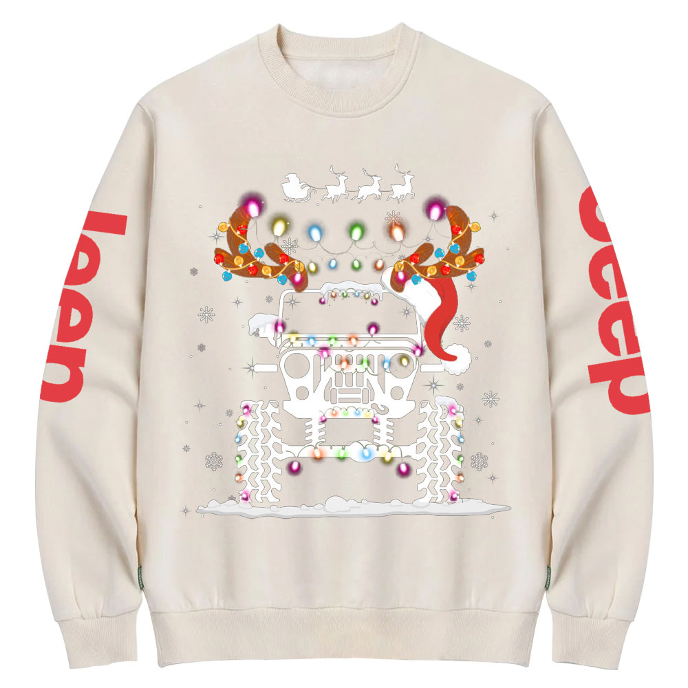Jp Christmas Lights Xmas Tree Reindeer Crew Neck Sweatshirt