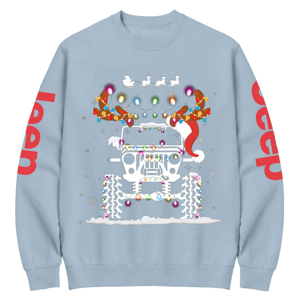 Jp Christmas Lights Xmas Tree Reindeer Crew Neck Sweatshirt