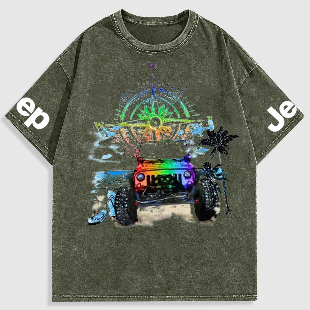 Rainbow Jp and Compass Washed T-Shirt