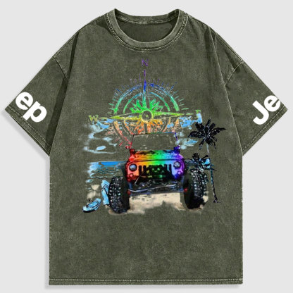 Rainbow Jp and Compass Washed T-Shirt