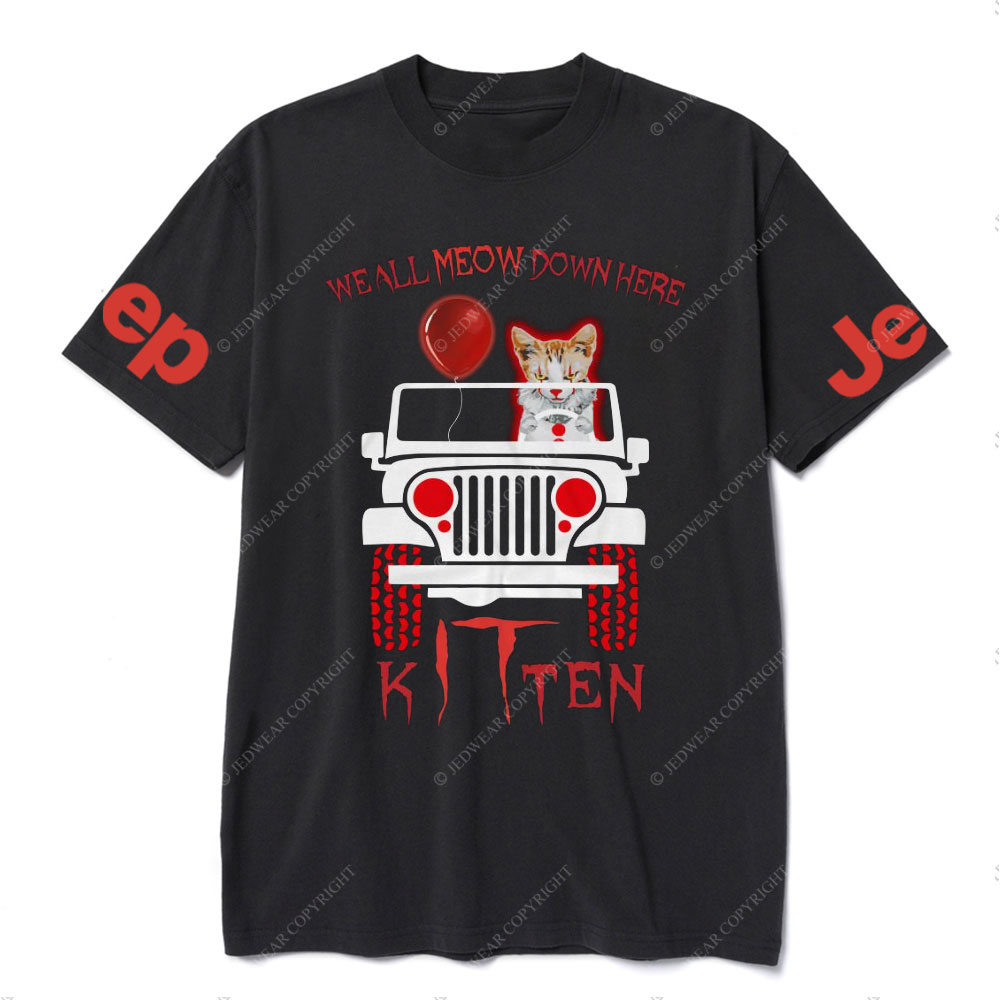We All Meow Down Here Clown Cat Kitten Drive Jp Halloween T-Shirt