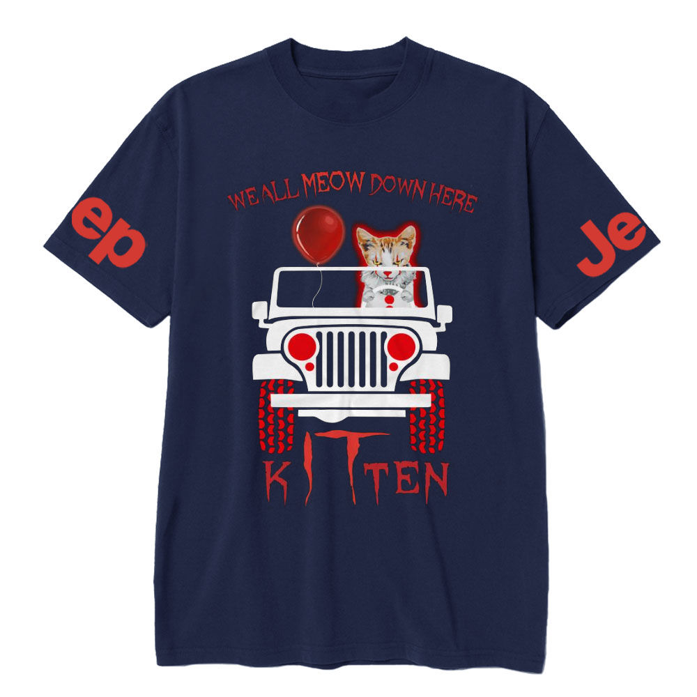 We All Meow Down Here Clown Cat Kitten Drive Jp Halloween T-Shirt