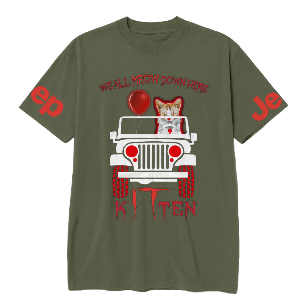 We All Meow Down Here Clown Cat Kitten Drive Jp Halloween T-Shirt
