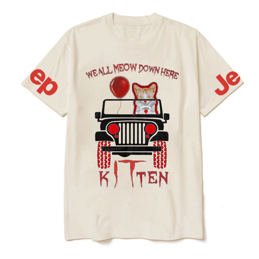 We All Meow Down Here Clown Cat Kitten Drive Jp Halloween T-Shirt