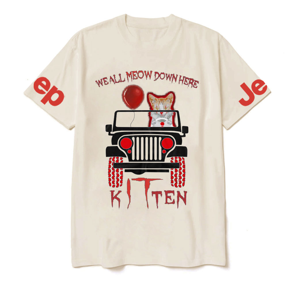 We All Meow Down Here Clown Cat Kitten Drive Jp Halloween T-Shirt