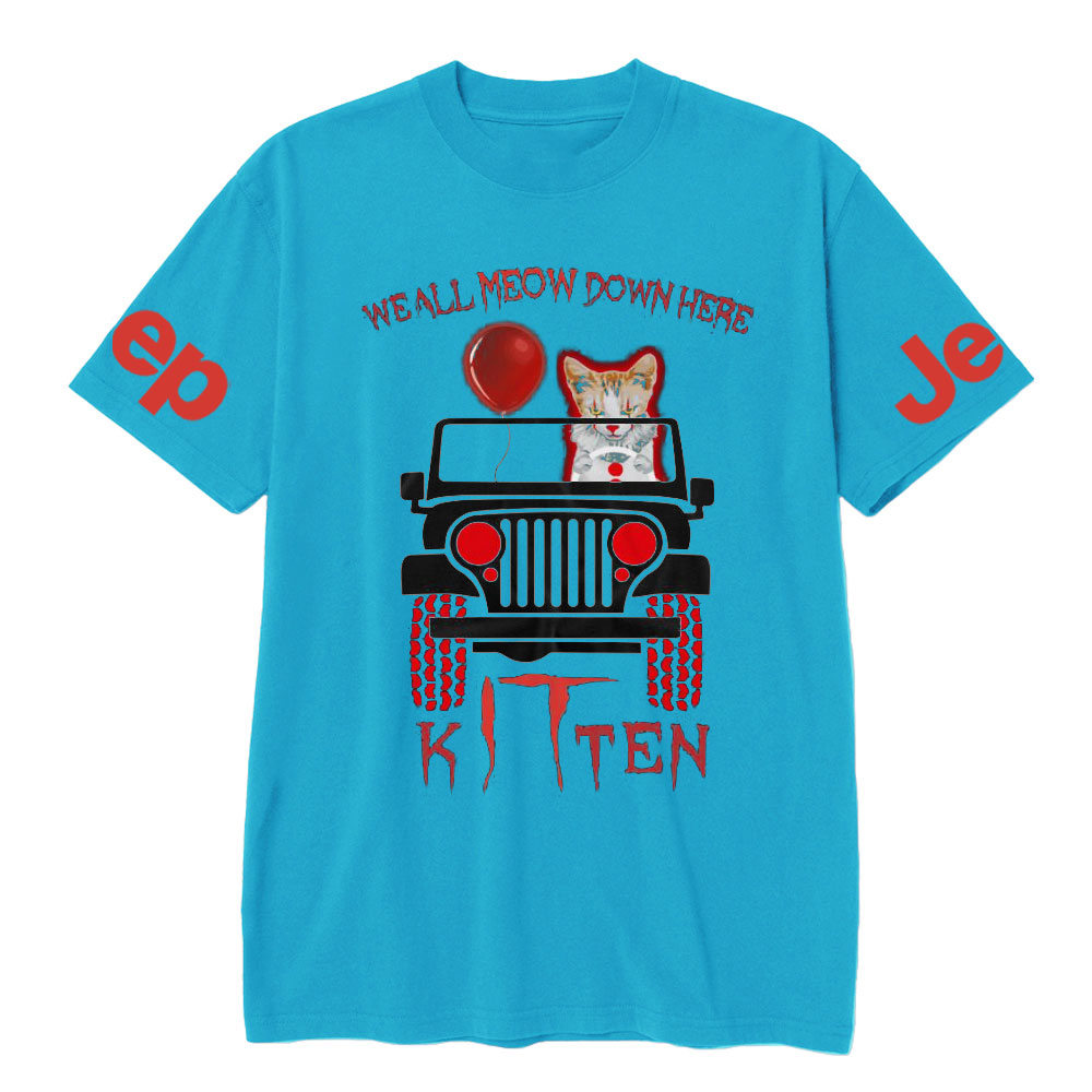 We All Meow Down Here Clown Cat Kitten Drive Jp Halloween T-Shirt