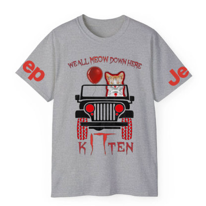 We All Meow Down Here Clown Cat Kitten Drive Jp Halloween T-Shirt