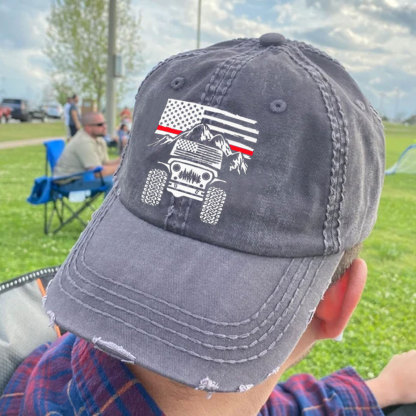 Jp American Flag Mountains Firefighter Red Line Baseball Cap