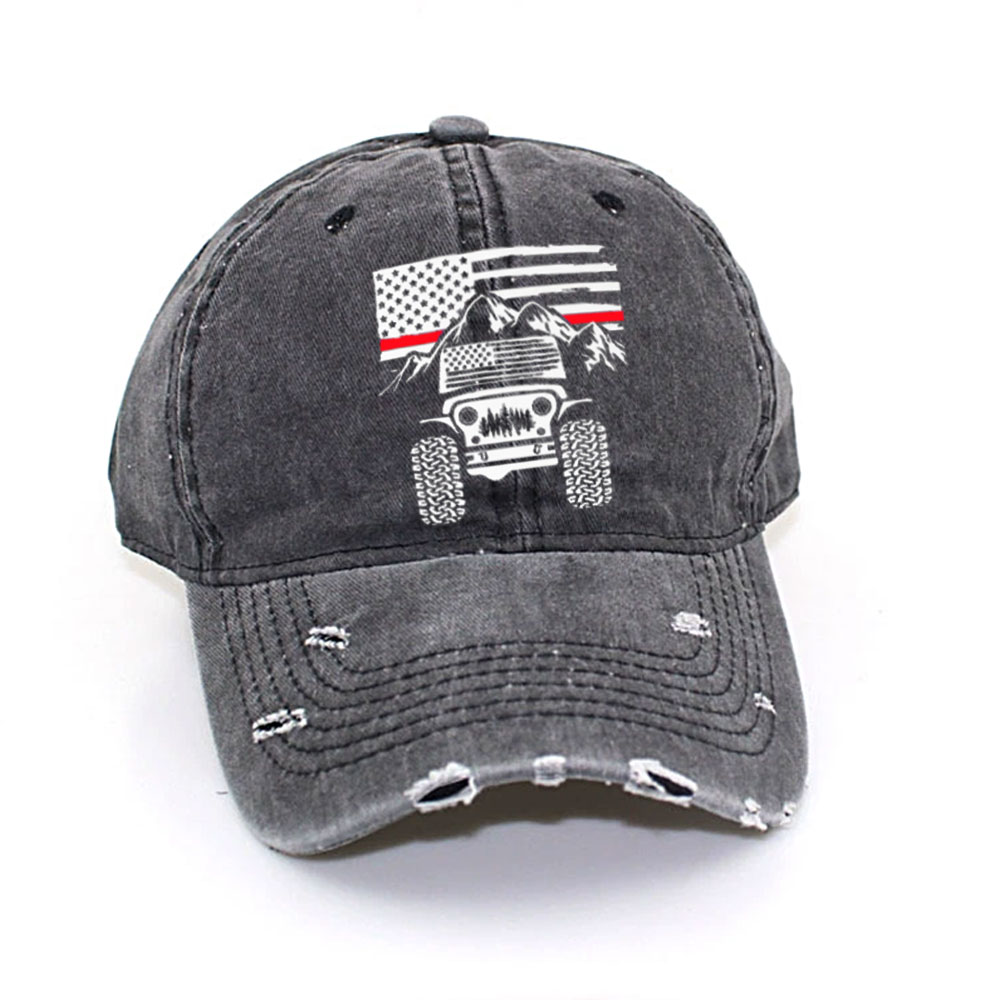 Jp American Flag Mountains Firefighter Red Line Baseball Cap