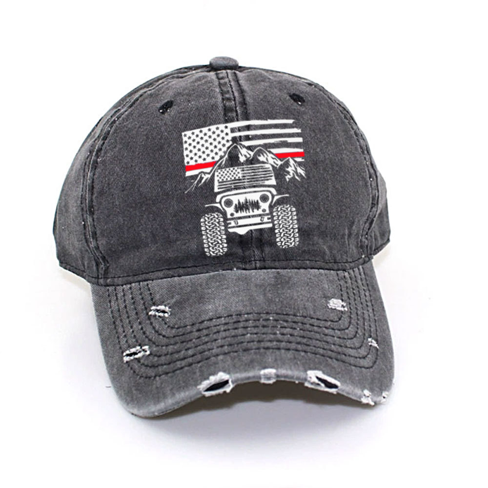 Jp American Flag Mountains Firefighter Red Line Baseball Cap