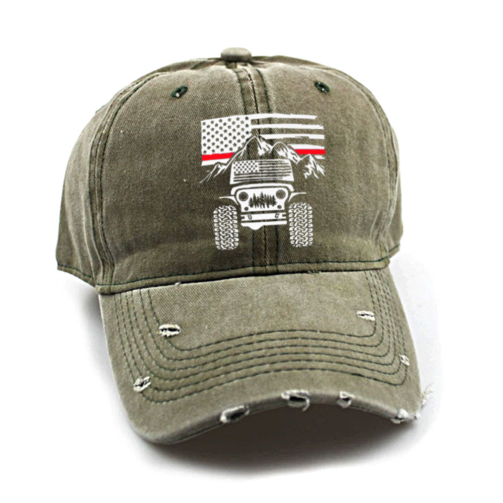 Jp American Flag Mountains Firefighter Red Line Baseball Cap