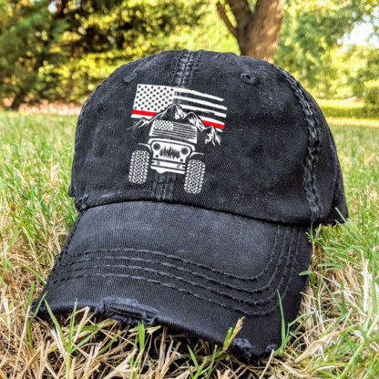 Jp American Flag Mountains Firefighter Red Line Baseball Cap