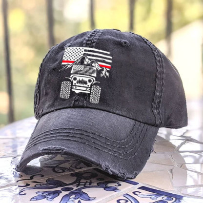 Jp American Flag Mountains Firefighter Red Line Baseball Cap