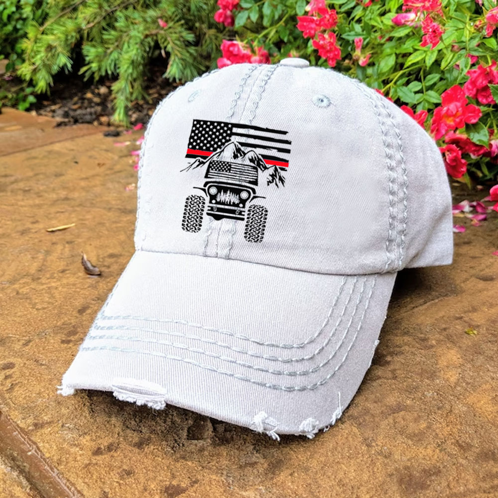 Jp American Flag Mountains Firefighter Red Line Baseball Cap