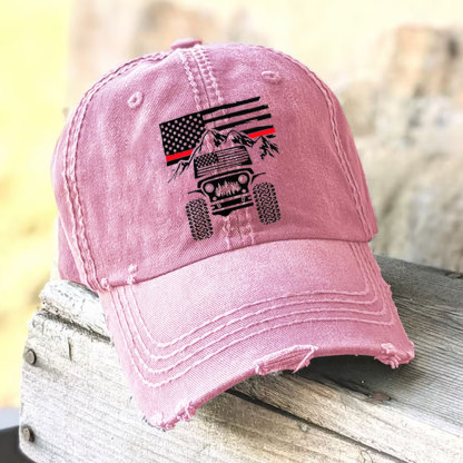 Jp American Flag Mountains Firefighter Red Line Baseball Cap