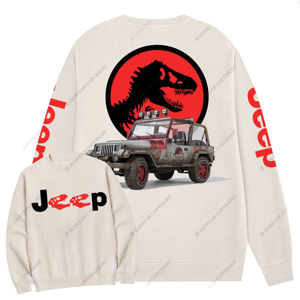 Dinosaur Jp with Red Horror Rex Double Printed Crew Neck Sweatshirt