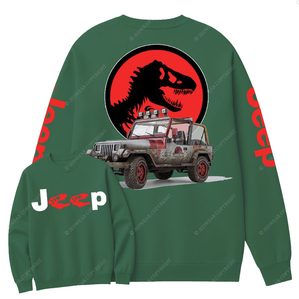 Dinosaur Jp with Red Horror Rex Double Printed Crew Neck Sweatshirt