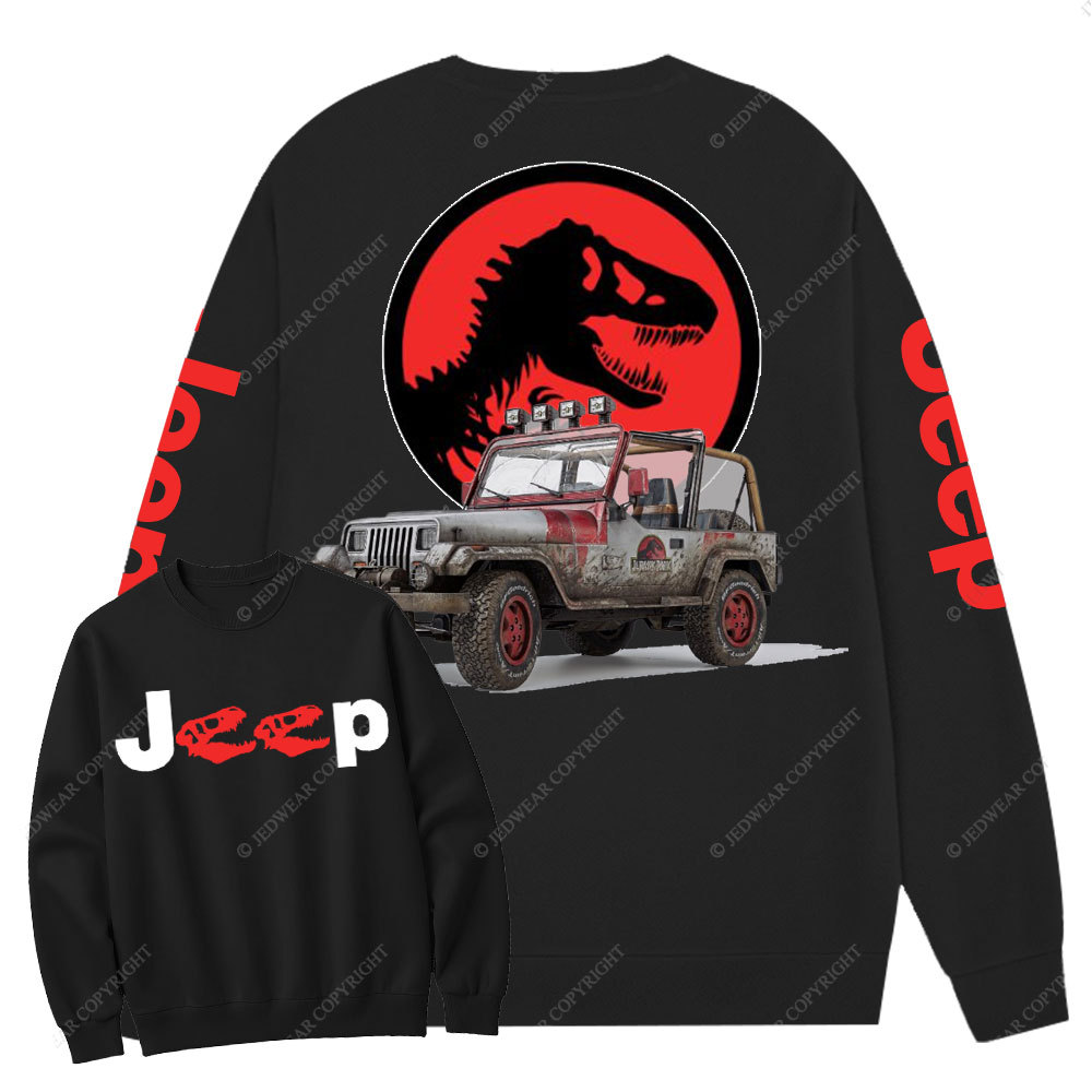 Dinosaur Jp with Red Horror Rex Double Printed Crew Neck Sweatshirt