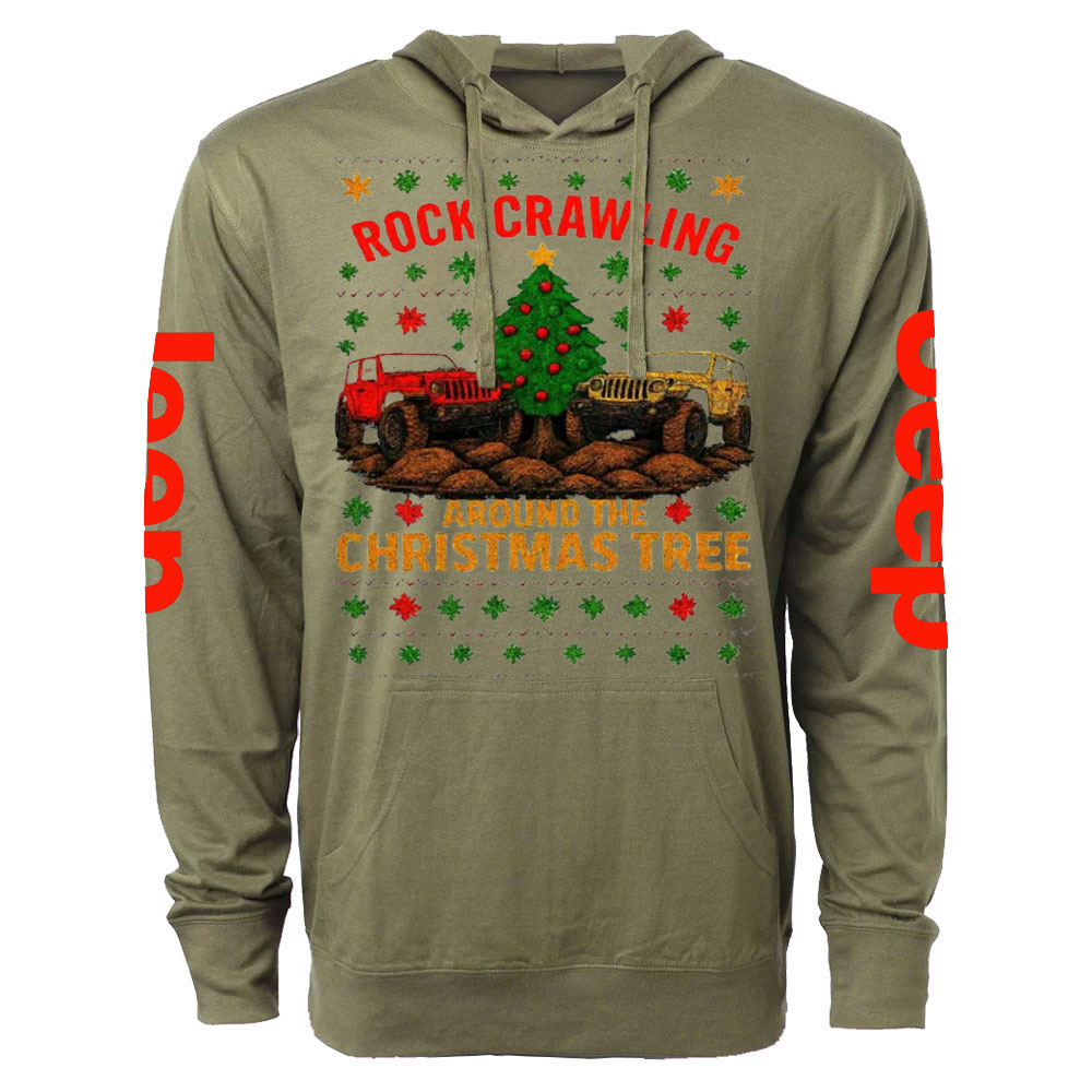 Rock Crawlin Around Tree Christmas Ugly Oversized Lightweight Hoodie