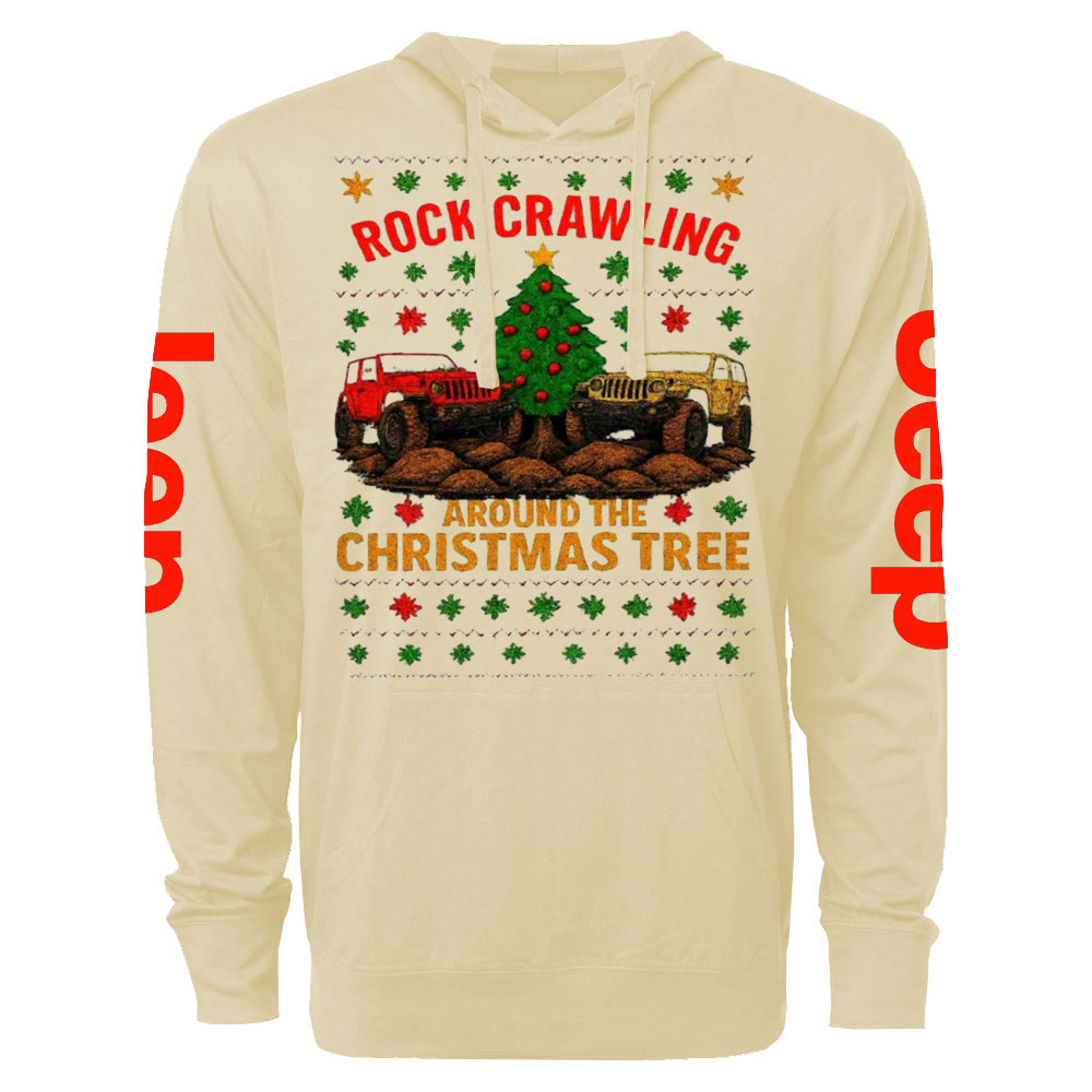 Rock Crawlin Around Tree Christmas Ugly Oversized Lightweight Hoodie