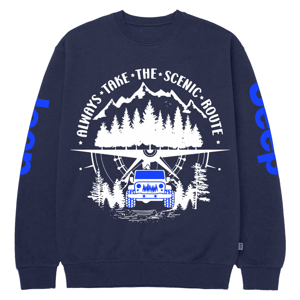 Always Take The Scenic Route Police Blue Jp Crew Neck Sweatshirt